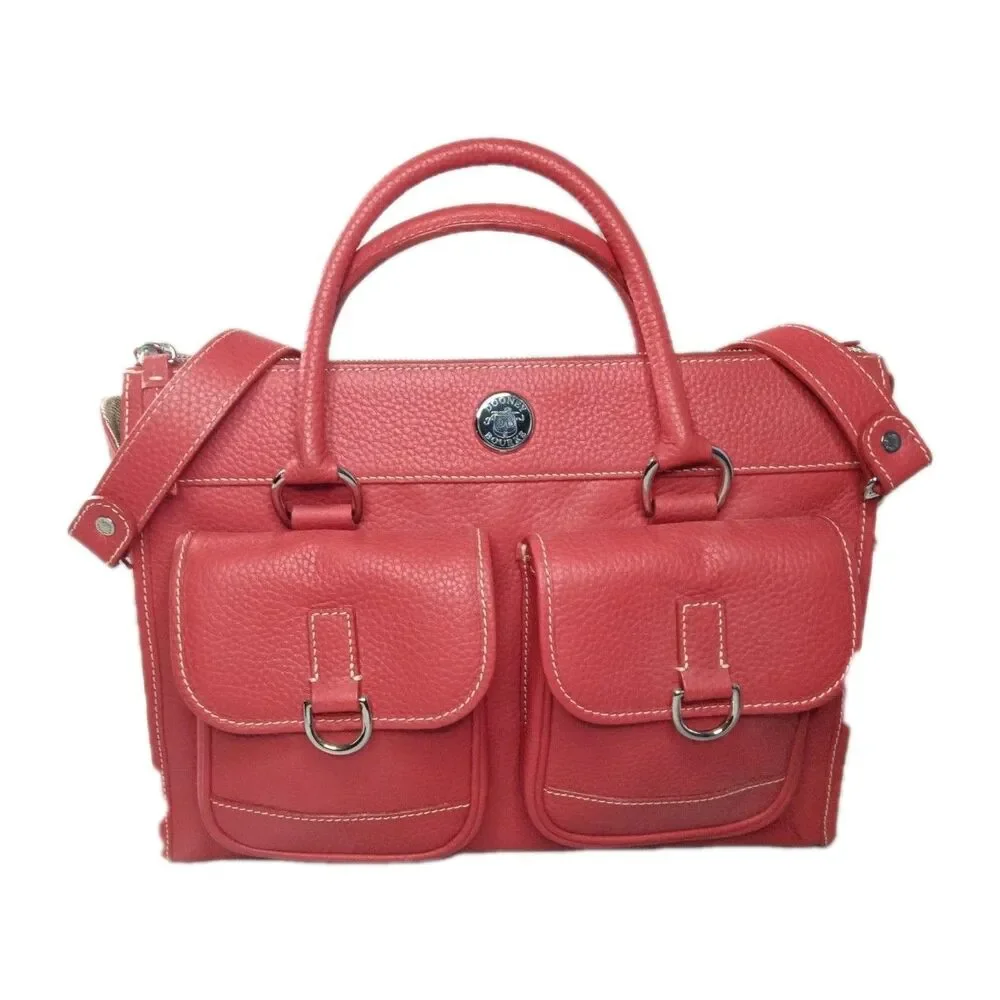 Dooney & Bourke Red Leather Double Pocket Tote Bag & Matching Pouch Retail $425
